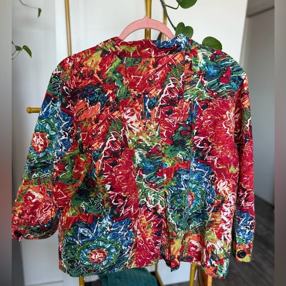 Chico's Multicolor Abstract Jacket Silk and Cotton Blend 🌱 - Picture 6 of 6